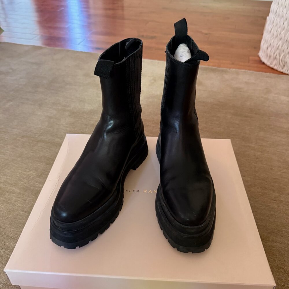 Loeffler Randall Black Toni Lug Sole Platform Boots, Size 8